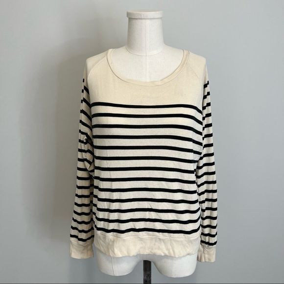 Aritzia Tops - Aritzia TNA Black And Cream Striped Long Sleeve Top Scoop Neck